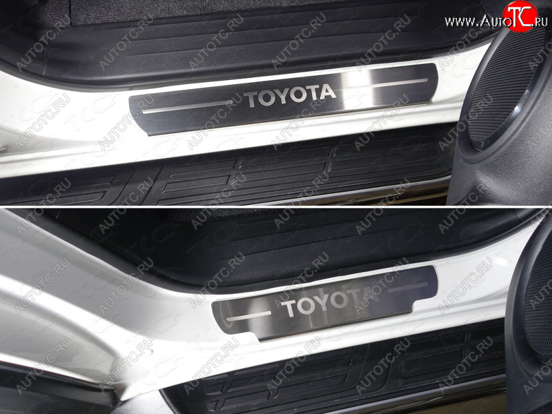 5 349 р. Накладки на пороги, ТСС Тюнинг  Toyota Fortuner  AN160 (2015-2020) дорестайлинг (лист шлифованный надпись Toyota)  с доставкой в г. Владивосток