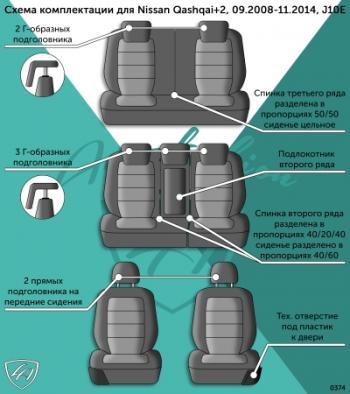 7 749 р. Комплект чехлов для сидений (7 мест Илана+Орегон) ТУРИН СТ Lord Autofashion Nissan Qashqai +2 1 J10 рестайлинг (2010-2014) (черный, вставка черная, строчка черная)  с доставкой в г. Владивосток. Увеличить фотографию 8