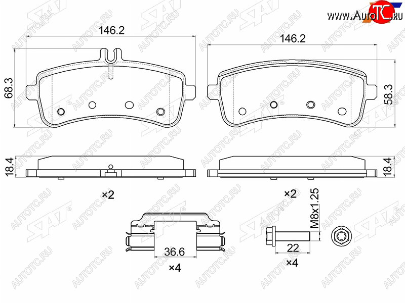 1 699 р. Колодки тормозные задние RH-LH SAT  Mercedes-Benz S class  W222 (2013-2017) седан гибрид дорестайлинг  с доставкой в г. Владивосток