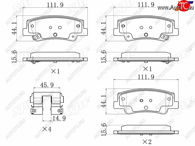 1 159 р. Колодки тормозные задние LH-RH SAT Hyundai Sonata DN8 (2019-2022)  с доставкой в г. Владивосток