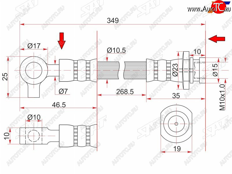 1 089 р. Шланг тормозной передний (Таиланд) RH SAT Nissan Atlas F23 правый руль рестайлинг (1992-2007)  с доставкой в г. Владивосток