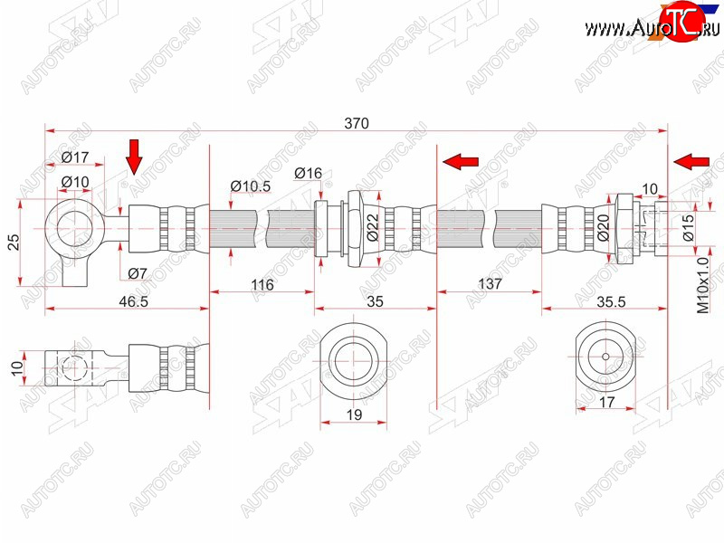 819 р. Шланг тормозной передний (Таиланд) LH=RH SAT  Nissan Patrol ( 5,  6) - Safari  Y61  с доставкой в г. Владивосток