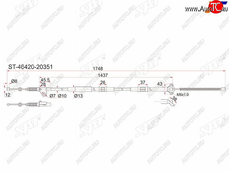 1 169 р. Трос ручника 2WD RH SAT  Toyota Caldina ( T190,  T210) - Corona SF  T190 (барабанные тормоза)  с доставкой в г. Владивосток