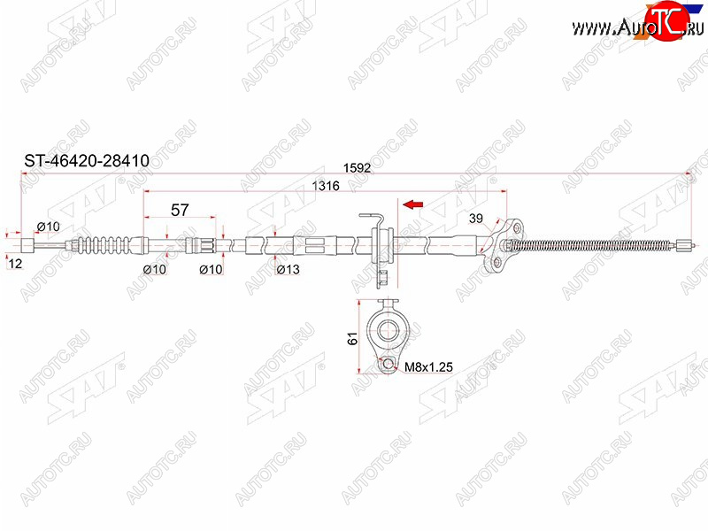 1 179 р. Трос ручника RH 4WD SAT Toyota Noah 3 дорестайлинг (2014-2017)  с доставкой в г. Владивосток