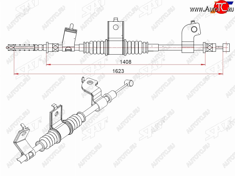 1 539 р. Трос ручного тормоза SAT  Mitsubishi Outlander  CW0W (2005-2012) дорестайлинг, рестайлинг  с доставкой в г. Владивосток