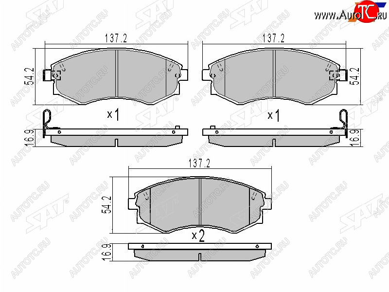 1 249 р. Колодки тормозные передние FR-FL SAT   Hyundai Elantra ( XD,  XD2) (2000-2010), Hyundai Sonata ( Y3,  EF) (1993-2001), Nissan Murano  1 Z50 (2002-2009), SSANGYONG Rexton ( Y200,  Y250,  Y290,  Y400) (2001-2023)  с доставкой в г. Владивосток