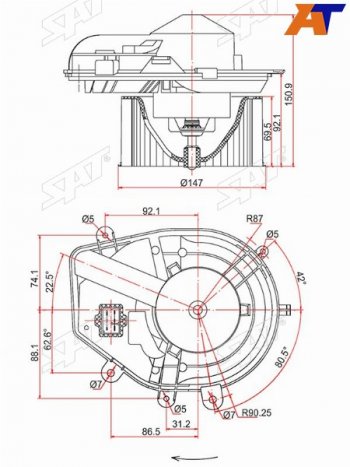 Мотор отопителя салона Audi A4 94-01  Volkswagen Passat 88-05  Skoda Superb 02-08 SAT ST-8D1820021B