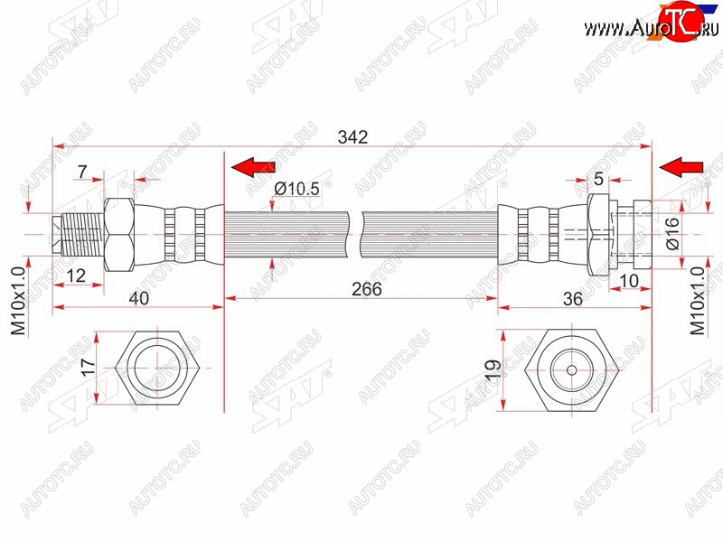 959 р. Шланг тормозной передний (Таиланд) RH SAT Mitsubishi Fuso Canter (2000-2007)  с доставкой в г. Владивосток