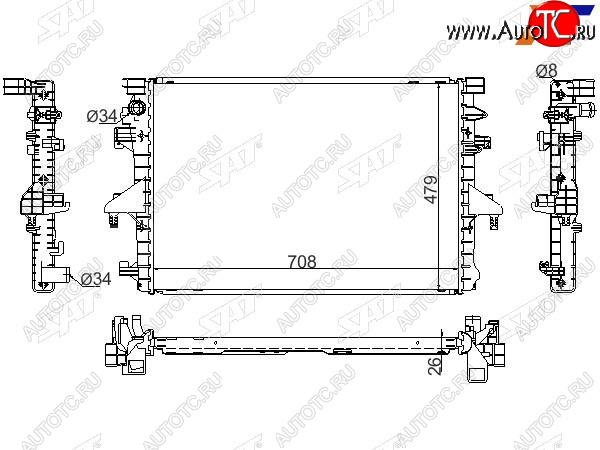 12 549 р. Радиатор охлаждающей жидкости SAT   Volkswagen Multivan  T5 - Transporter ( T5,  T6,  T6.1)  с доставкой в г. Владивосток