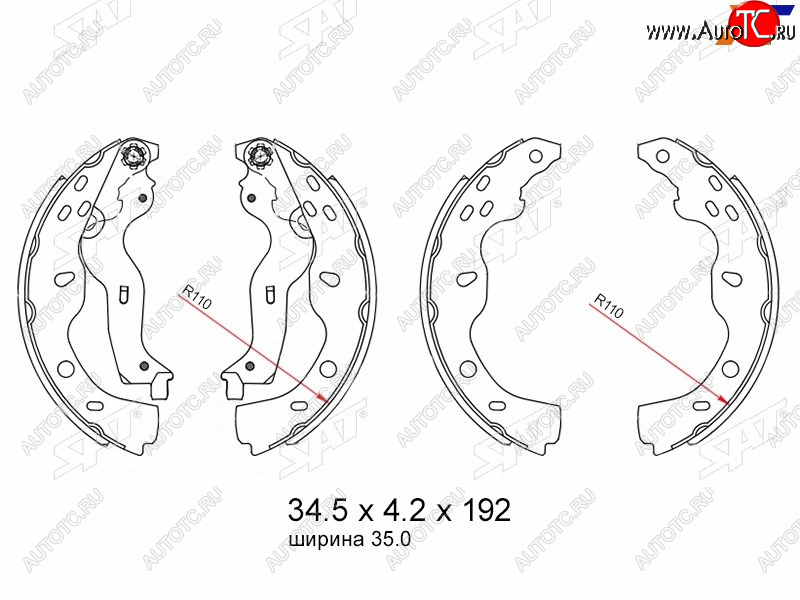 1 739 р. Колодки тормозные барабанные задние RH-LH SAT  Fiat Sedici (2005-2014), Suzuki SX4  GYC21S (2006-2012)  с доставкой в г. Владивосток