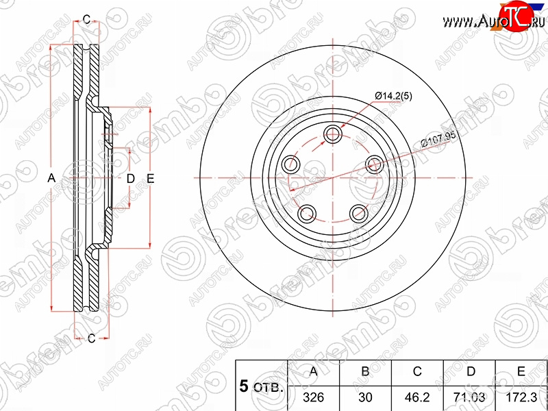 12 549 р. Передний тормозной диск(Ø326) BREMBO  Jaguar XF  X250 - XKR  с доставкой в г. Владивосток