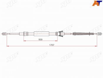 Трос ручного тормоза RH-LH SAT Skoda Rapid NH3 дорестайлинг лифтбэк (2012-2017)  (барабанные тормоза)