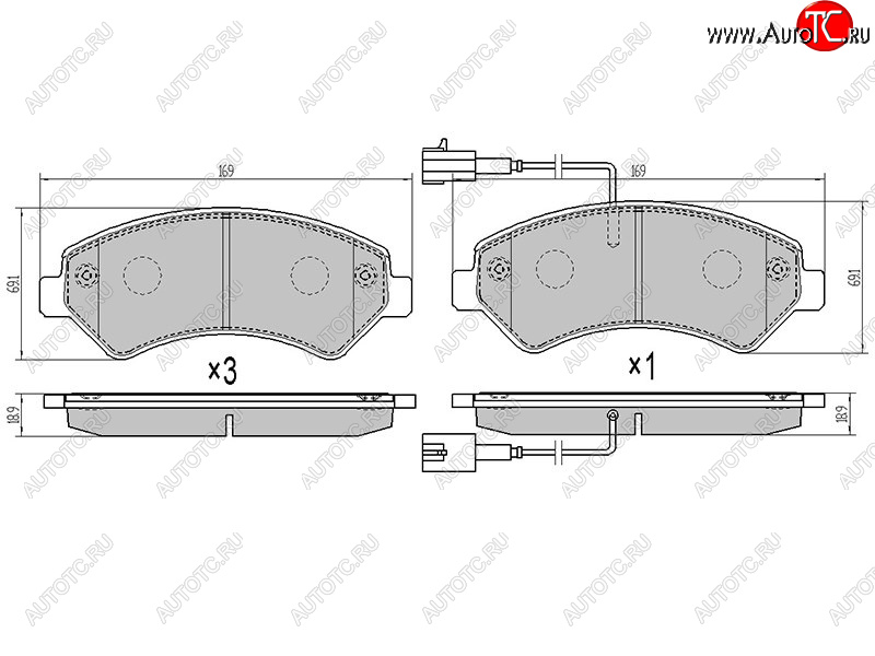 2 099 р. Колодки тормозные перед FL-FR SAT  Peugeot Boxer ( 250,  290) (2006-2024) (2 датчика износа с камерами наполнением)  с доставкой в г. Владивосток