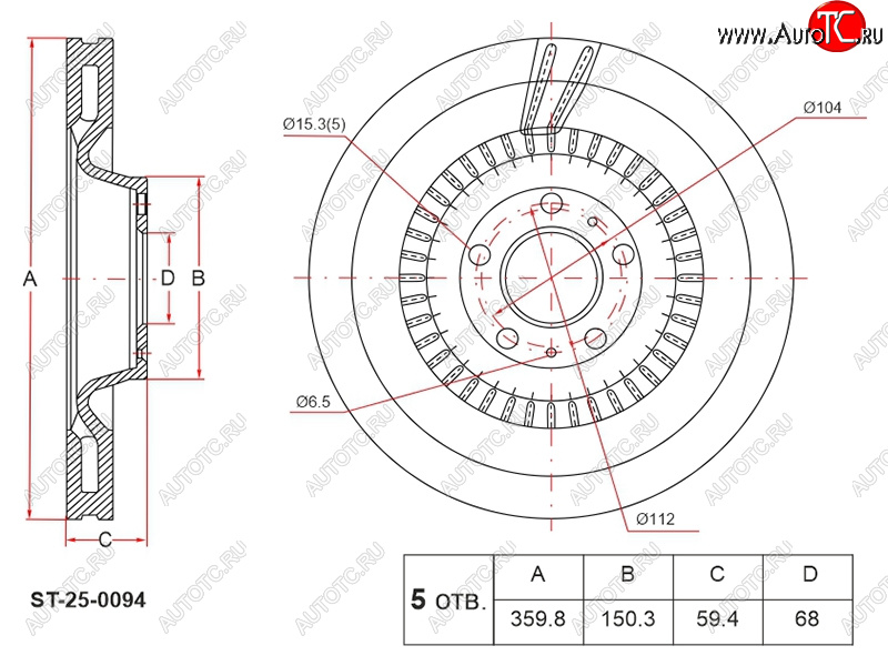 5 299 р. Диск тормозной передний Ø360 HOSU Audi A6 C6 дорестайлинг, универсал (2004-2008)  с доставкой в г. Владивосток