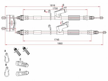 Трос ручного тормоза SAT Ford Focus 2  седан дорестайлинг (2004-2008)  (дисковые тормоза)