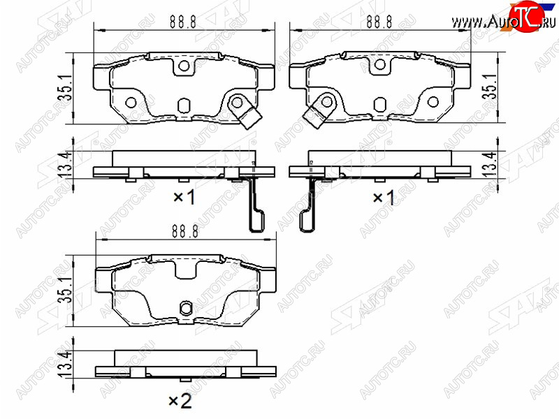 2 799 р. Колодки тормозные задние RH-LH SAT Honda Fit GP,GK  дорестайлинг (2013-2015)  с доставкой в г. Владивосток