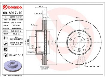 13 899 р. Передний тормозной диск(Ø315) BREMBO Mercedes-Benz GL class X164 рестайлинг (2009-2012)  с доставкой в г. Владивосток. Увеличить фотографию 1