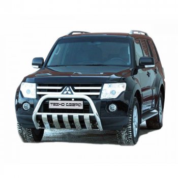 Передок плоский нержавейка d63.5, Техно Сфера Mitsubishi (Митсубиси) Pajero (Паджеро) ( 4 V90,  4 V80) (2006-2020) 4 V90, 4 V80 дорестайлинг, дорестайлинг, 1-ый рестайлинг, 3 дв. 1-ый рестайлинг, 2-ой рестайлинг