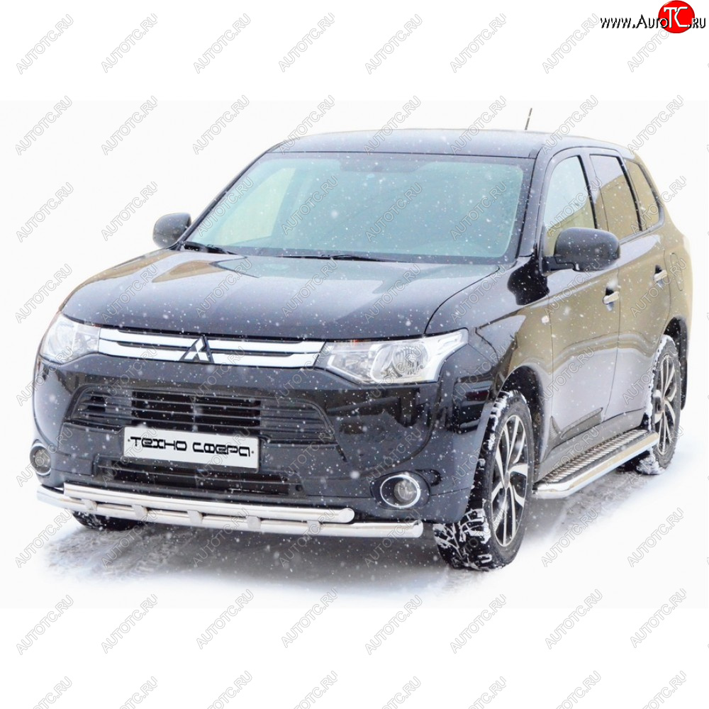 10 599 р. Защита переда труба двойная крашенная d63.5, Техно Сфера  Mitsubishi Outlander ( CU,  XL,  CW0W,  GF) (2003-2022) (CW)  дорестайлинг, дорестайлинг, рестайлинг, (CW)  рестайлинг, дорестайлинг, 1-ый рестайлинг, 2-ой рестайлинг, 3-ий рестайлинг (Черный глянец)  с доставкой в г. Владивосток