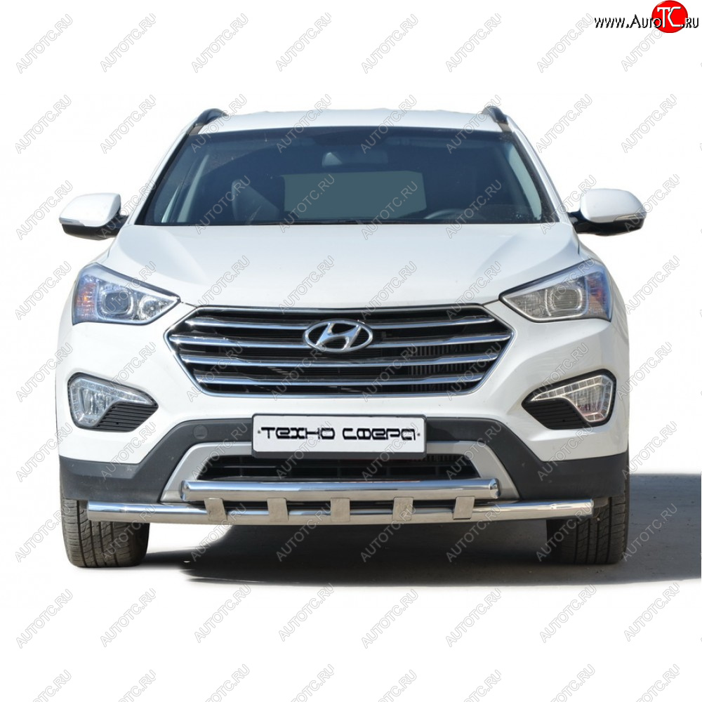 10 599 р. Защита переда труба двойная крашенная d63.5, Техно Сфера  Hyundai Grand Santa Fe  1 DM (2013-2018) дорестайлинг, рестайлинг (Черный глянец)  с доставкой в г. Владивосток