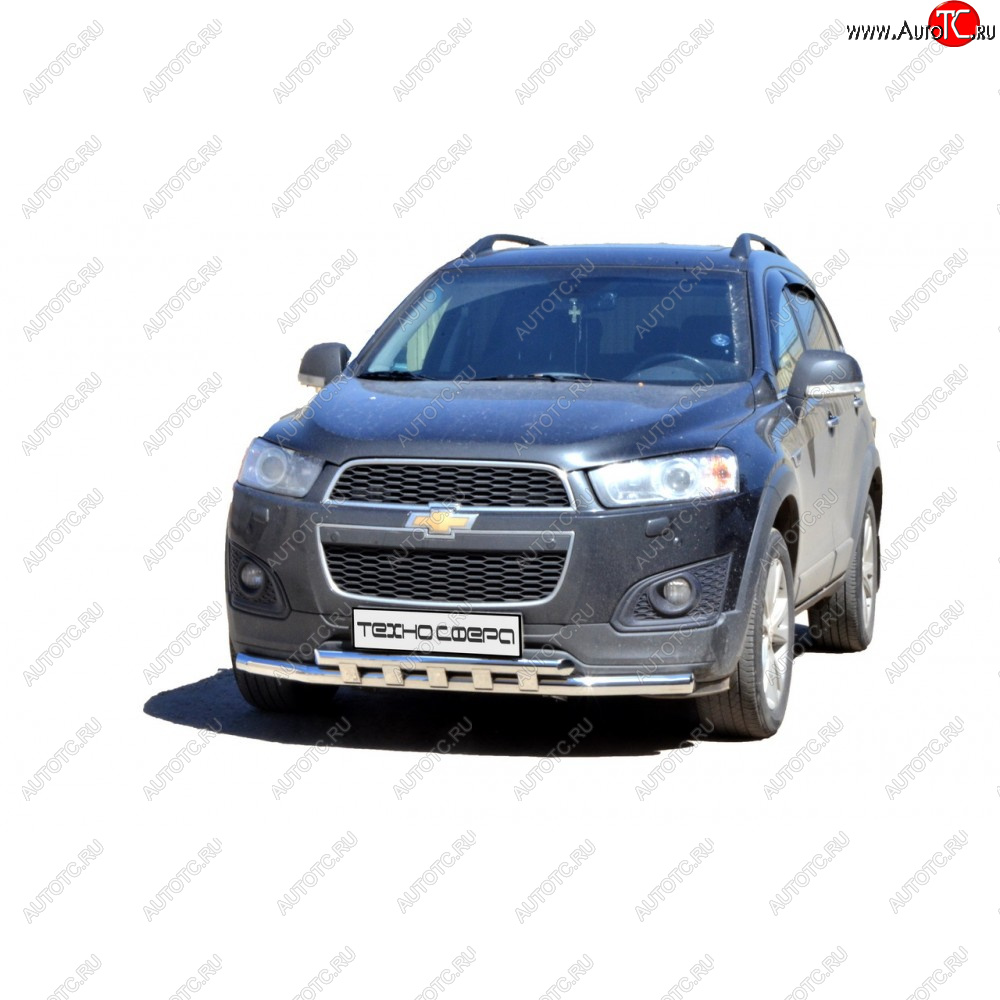 10 599 р. Защита переда труба двойная крашенная d63,5, Техно Сфера Chevrolet Captiva 2-ой рестайлинг (2013-2016) (Черный глянец)  с доставкой в г. Владивосток