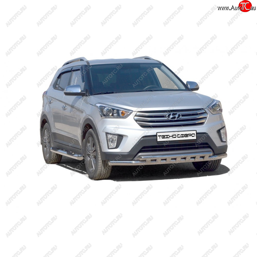 28 899 р. Защита переда труба двойная нержавейка d63,5, Техно Сфера  Hyundai Creta ( GS,  SU) (2015-2022) дорестайлинг, рестайлинг (Нержавейка)  с доставкой в г. Владивосток