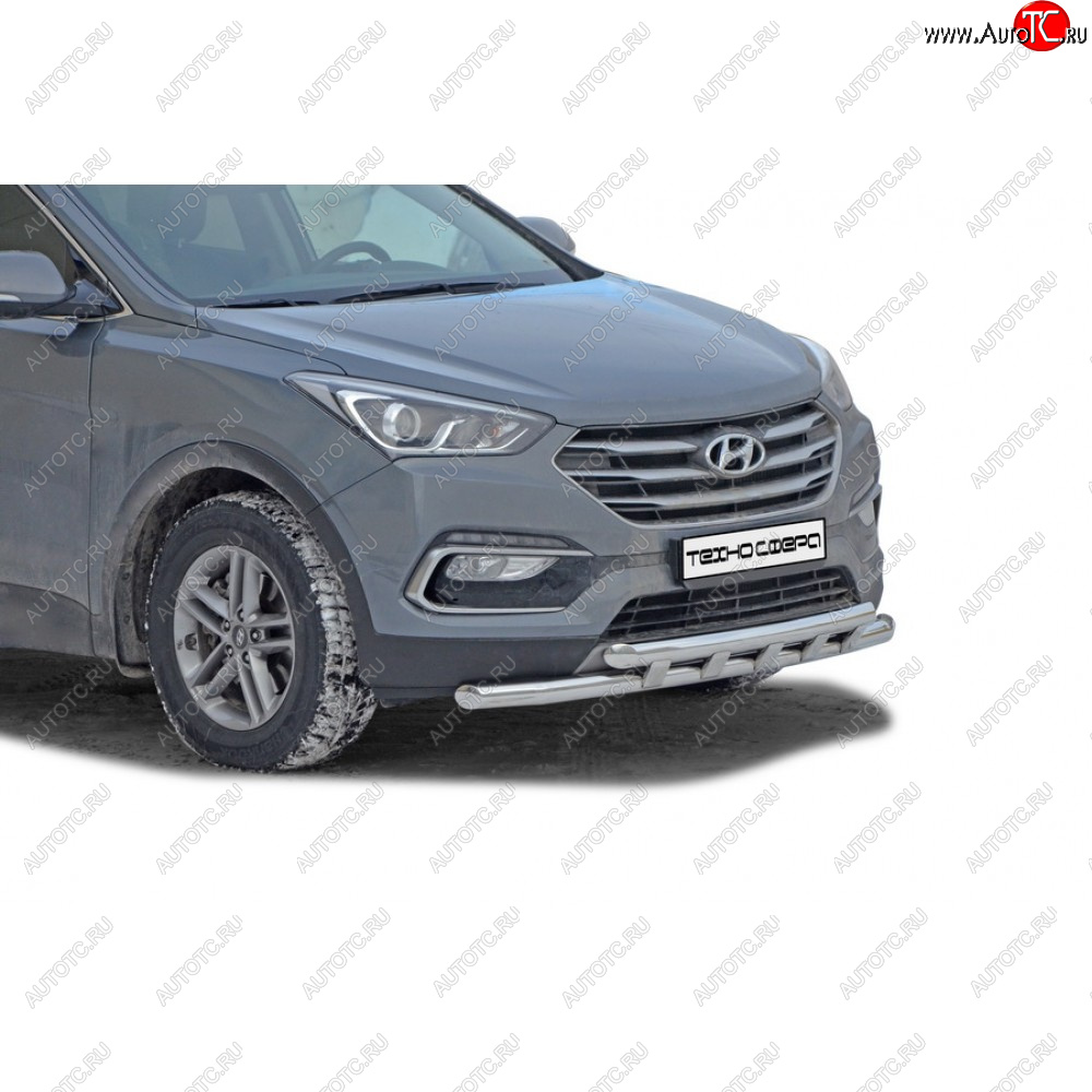 30 999 р. Защита переда труба двойная нержавейка d63,5, Техно Сфера  Hyundai Santa Fe  DM (2015-2019) рестайлинг (Нержавейка)  с доставкой в г. Владивосток