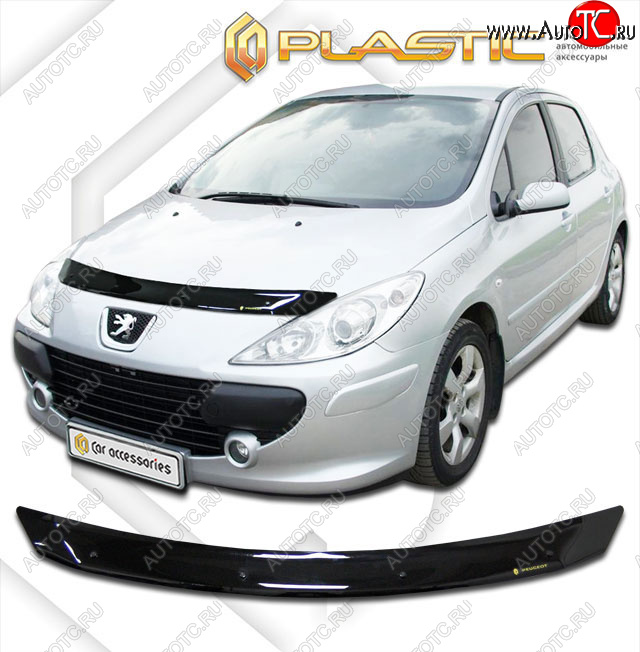 1 799 р. Дефлектор капота (рынок России) CA-Plastic  Peugeot 307  универсал (2005-2008) рестайлинг (Classic черный)  с доставкой в г. Владивосток