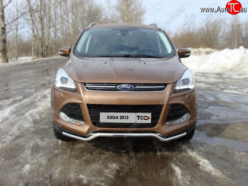 12 449 р. Защита переднего бампера нижняя d42,4 мм ТСС Тюнинг  Ford Kuga  2 (2013-2016) дорестайлинг (нержавейка)  с доставкой в г. Владивосток