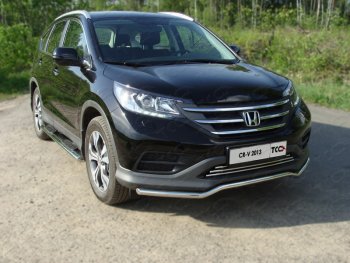 Пороги овальные с накладкой 120х60 мм ТСС Тюнинг Honda CR-V RM1,RM3,RM4 дорестайлинг (2012-2015)  (серые)