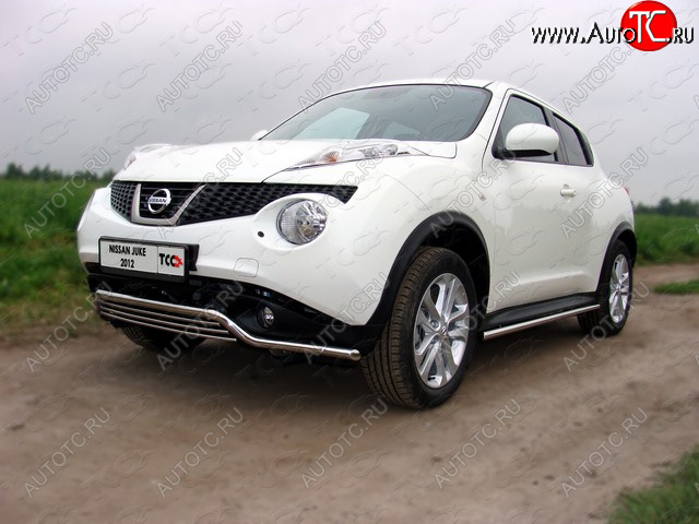 16 399 р. Защита переднего бампера кенгурин 42,4*16 мм ТСС Тюнинг Nissan Juke 1 YF15 дорестайлинг (2010-2014) (нержавейка)  с доставкой в г. Владивосток