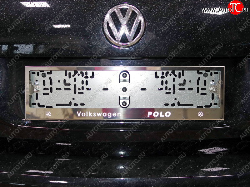 6 449 р. Рамка гос. номера ТСС Тюнинг  Volkswagen Polo  5 (2015-2020) седан рестайлинг, хэтчбек рестайлинг (нержавейка)  с доставкой в г. Владивосток