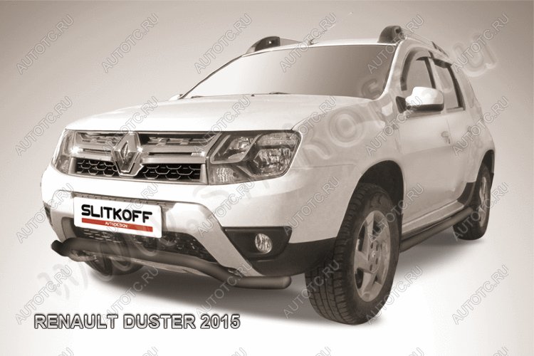 12 799 р. Защита переднего бампера (нержавейка, волна 57) Slitkoff  Renault Duster  HS (2015-2021) рестайлинг (с окраской в черный цвет)  с доставкой в г. Владивосток