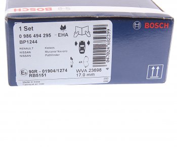 3 089 р. Колодки тормозные передние R17 (4шт.) BOSCH Nissan Pathfinder R51 дорестайлинг (2004-2007)  с доставкой в г. Владивосток. Увеличить фотографию 4