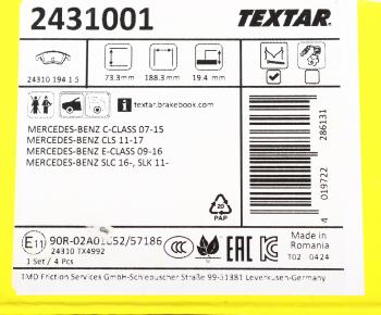 6 999 р. Колодки тормозные передние (4шт.) TEXTAR  Mercedes-Benz C-Class  W204 - E-Class  S212  с доставкой в г. Владивосток. Увеличить фотографию 5