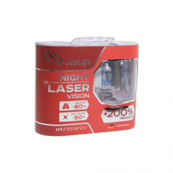 Лампа 12V H7 55W +200% (2шт.) Night Laser Vision CLEARLIGHT Nissan Primera 2 универсал P11 рестайлинг (1999-2003)