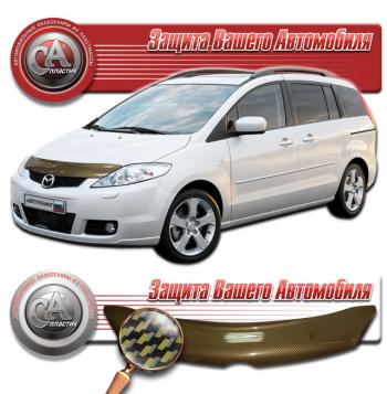 2 249 р. Дефлектор капота на CA-Plastiс  Mazda 5 (2005-2010) (серия Шелкография карбон золото )  с доставкой в г. Владивосток. Увеличить фотографию 1