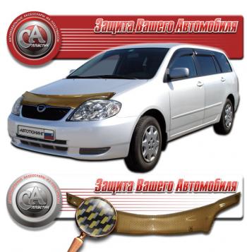 2 299 р. Дефлектор капота CA-Plastiс  Toyota Corolla Fielder  E120 (2000-2004) универсал дорестайлинг, универсал 1-ый рестайлинг (серия Шелкография карбон золото)  с доставкой в г. Владивосток. Увеличить фотографию 1