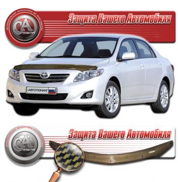 2 149 р. Дефлектор капота CA-Plastiс  Toyota Corolla  E150 (2009-2013) седан рестайлинг (серия Шелкография карбон золото)  с доставкой в г. Владивосток. Увеличить фотографию 1