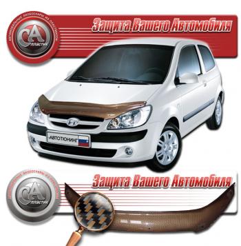 2 069 р. Дефлектор капота CA-Plastiс  Hyundai Getz  TB (2005-2011) хэтчбэк 3 дв. рестайлинг (серия Шелкография карбон медь)  с доставкой в г. Владивосток. Увеличить фотографию 1