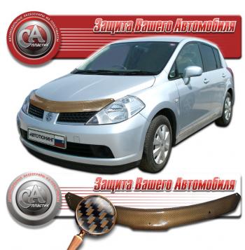 2 299 р. Дефлектор капота (правый руль) CA-Plastiс  Nissan Tiida  1 хэтчбэк (2004-2012) C11 дорестайлинг, Япония, C11 рестайлинг, Япония (серия Шелкография карбон медь)  с доставкой в г. Владивосток. Увеличить фотографию 1