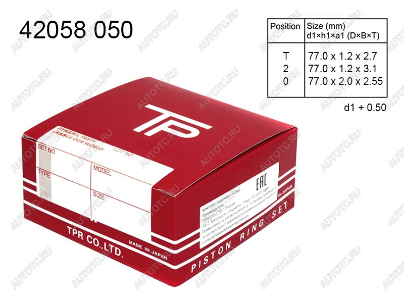 2 899 р. Кольца поршневые (комплект) 0,50 G4FG TPR Hyundai i20 PB хэтчбэк дорестайлинг (2008-2012)  с доставкой в г. Владивосток