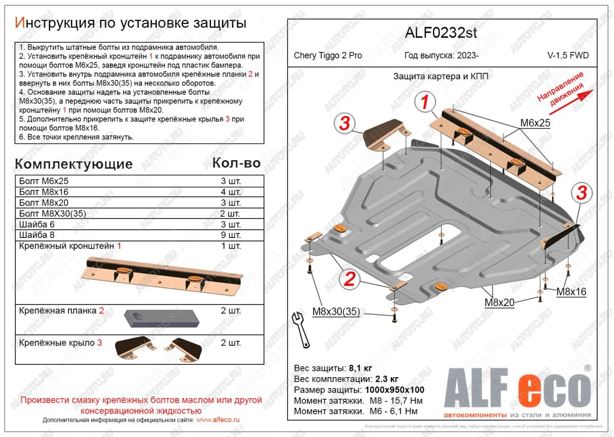 13 199 р. Защита картера и КПП (V-1.5 ) ALFECO  Chery Tiggo 2 Pro (2021-2024) (алюминий 3 мм)  с доставкой в г. Владивосток