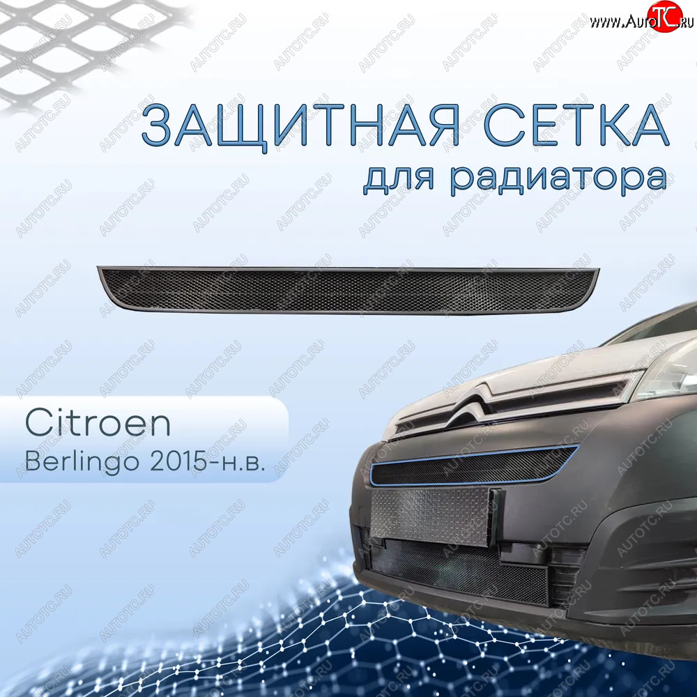 2 399 р. Защитная сетка в бампер (верх, ячейка 3х7 мм) Alfeco Стандарт CITROEN Berlingo B9 рестайлинг (2015-2022) (Чёрная)  с доставкой в г. Владивосток