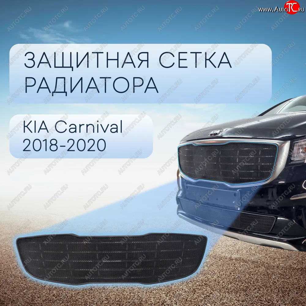 4 399 р. Защитная сетка в бампер (верх, ячейка 3х7 мм) Alfeco Стандарт  KIA Carnival  YP (2018-2020) минивэн рестайлинг (Чёрная)  с доставкой в г. Владивосток