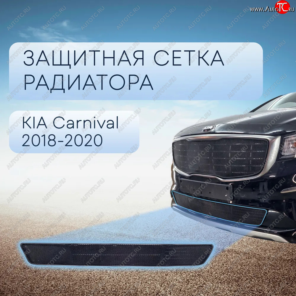 2 859 р. Защитная сетка в бампер (низ, ячейка 3х7 мм) Alfeco Стандарт  KIA Carnival  YP (2018-2020) минивэн рестайлинг (Чёрная)  с доставкой в г. Владивосток