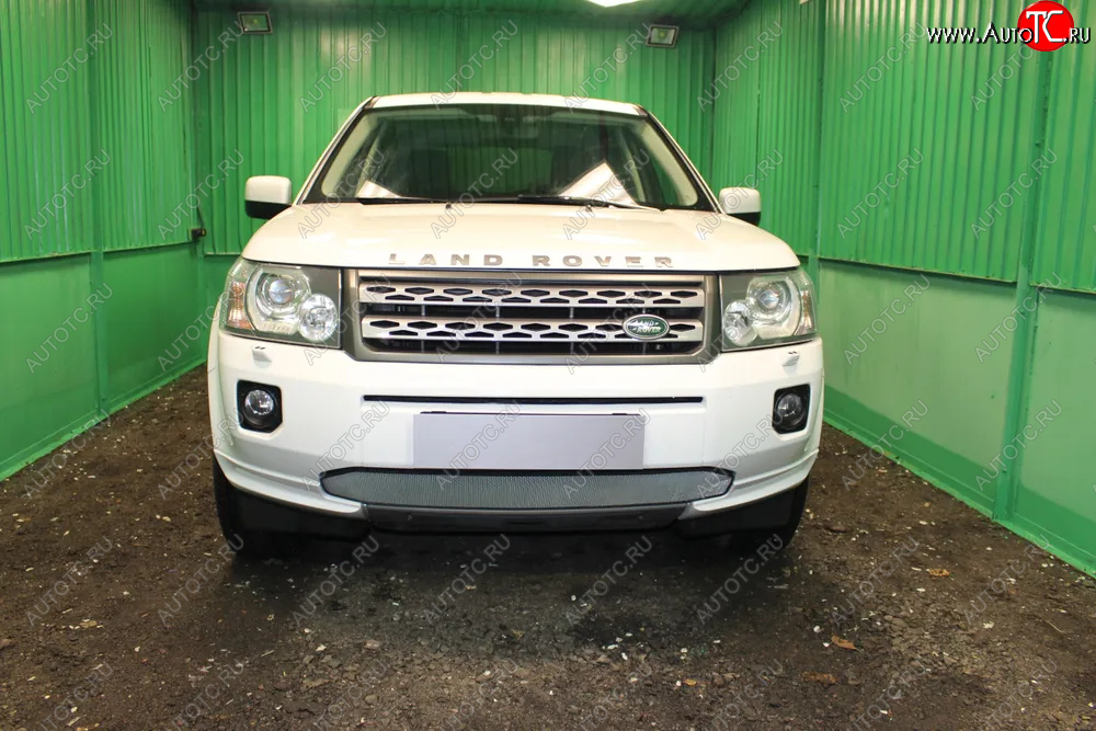 3 399 р. Защитная сетка в бампер (низ, ячейка 3х7 мм) Alfeco Стандарт  Land Rover Freelander  L359 (2010-2012) 1-ый рестайлинг (Хром)  с доставкой в г. Владивосток