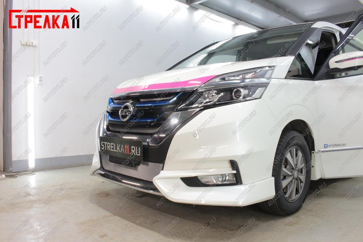 2 899 р. Защита радиатора (верх) Стрелка11 Стандарт  Nissan Serena  C27 (2016-2019) минивэн дорестайлинг (хром)  с доставкой в г. Владивосток