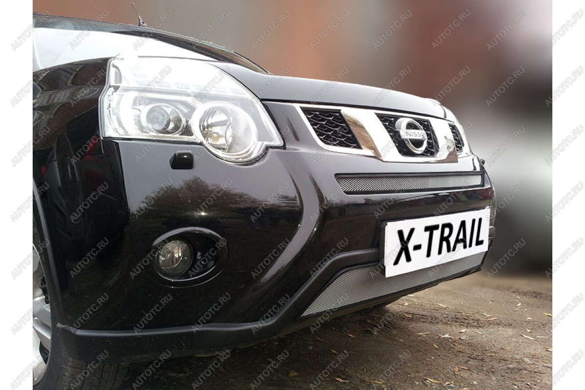 3 299 р. Защита радиатора (середина) Стрелка11 Стандарт  Nissan X-trail  2 T31 (2010-2015) рестайлинг (хром)  с доставкой в г. Владивосток