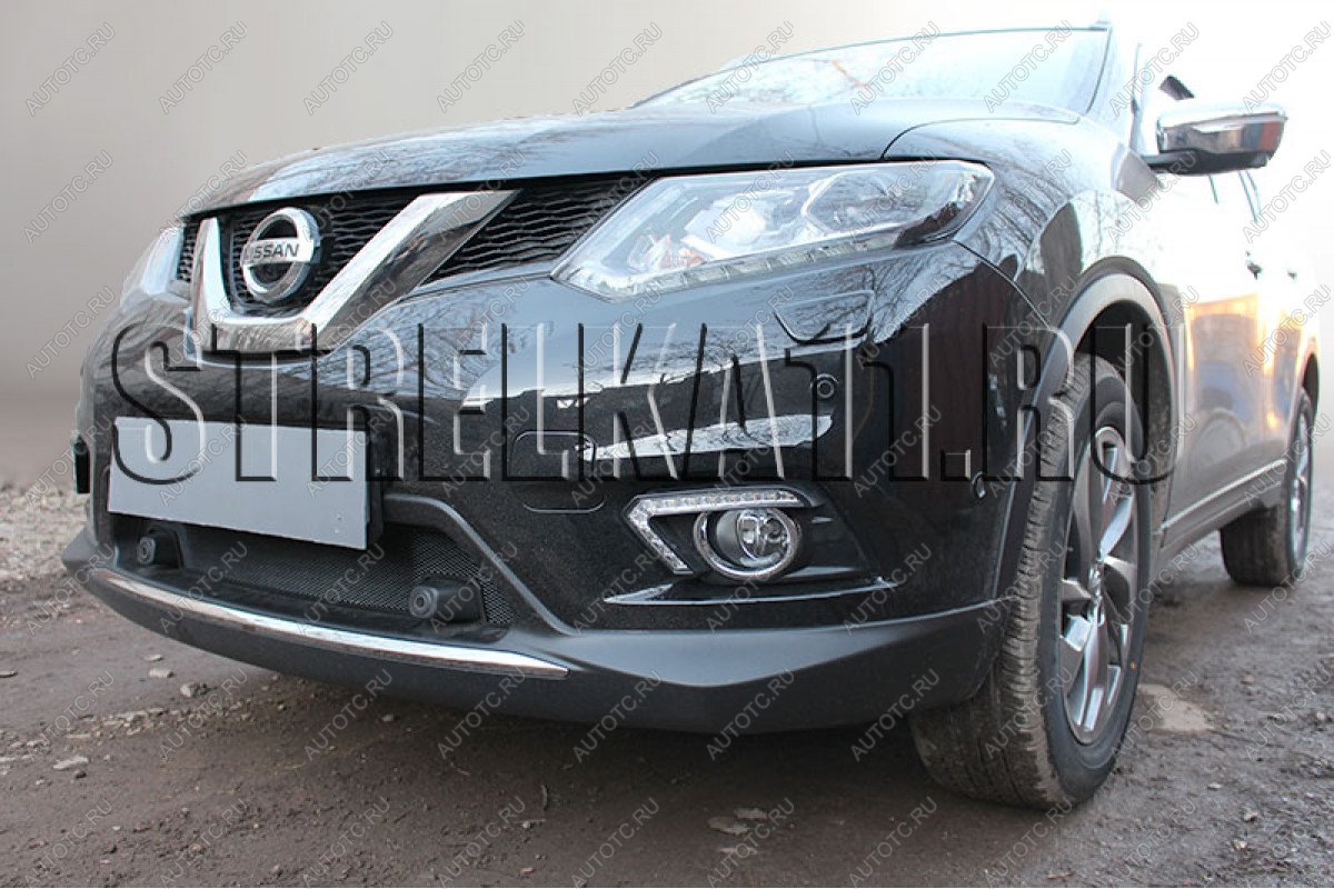 3 399 р. Защита радиатора (с парктроником низ) Стрелка11 Стандарт  Nissan X-trail  3 T32 (2013-2018) дорестайлинг (черная)  с доставкой в г. Владивосток